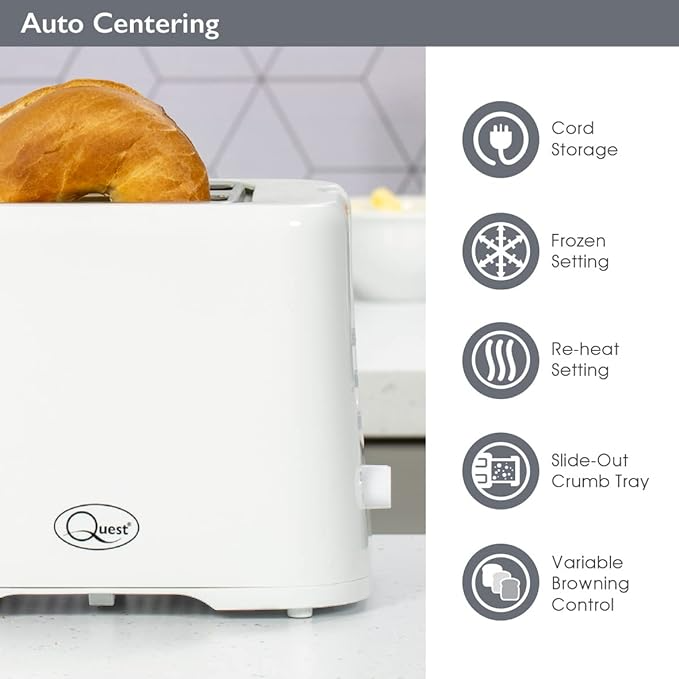QUEST 34279 2 Slice Toaster White