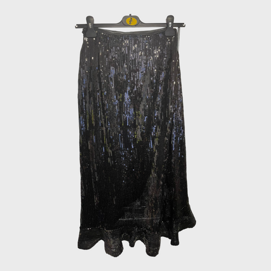 Womens Black Sparkle Midi Skirt