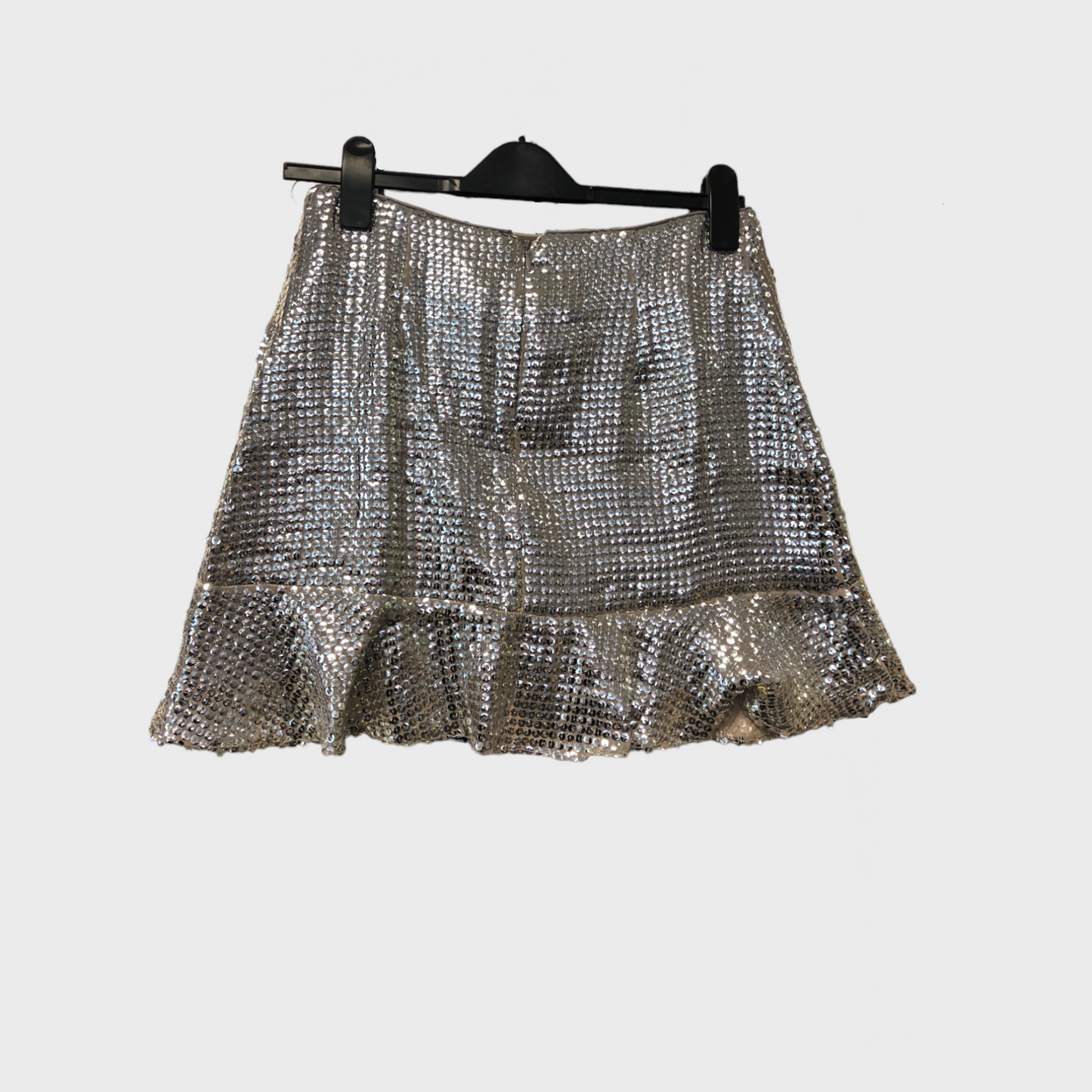 Womens Silver Ruffle Mini Skirt
