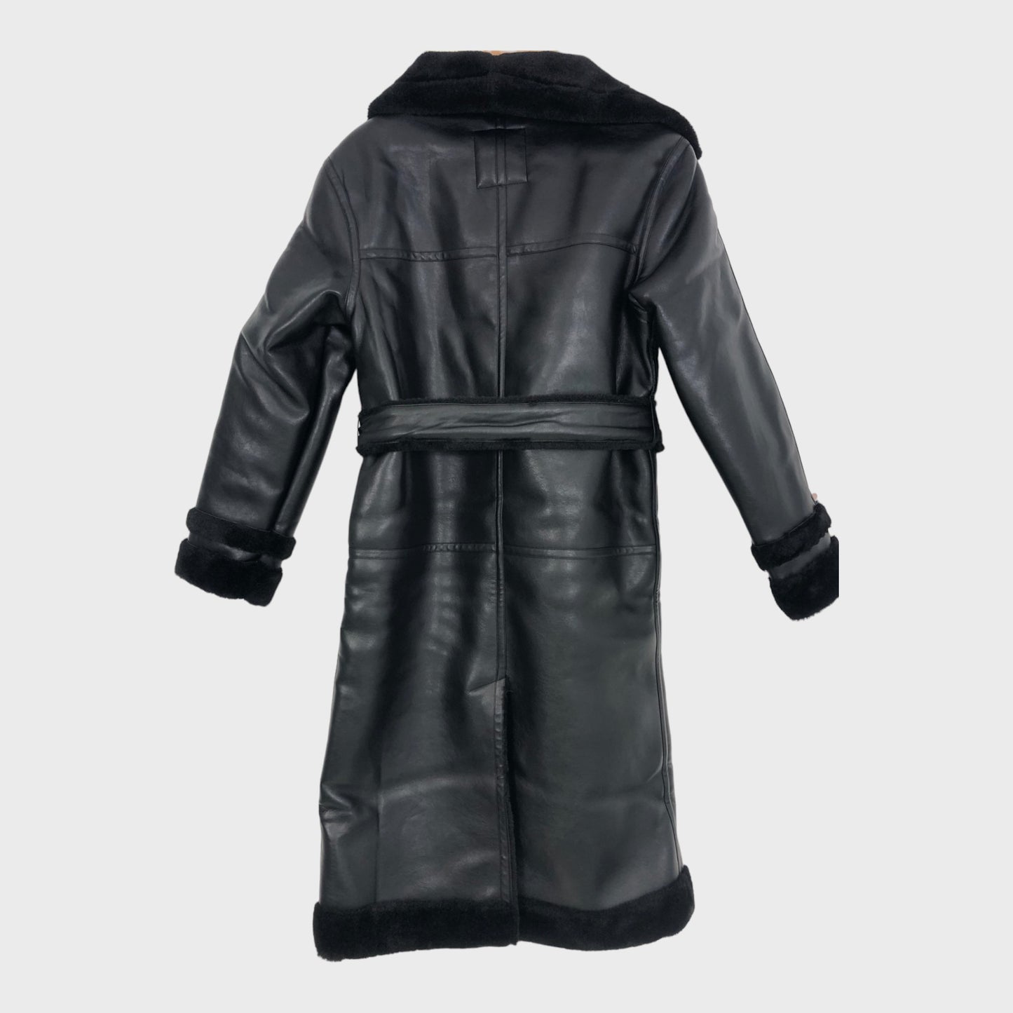 Women's Longline Belted Leather look Coat