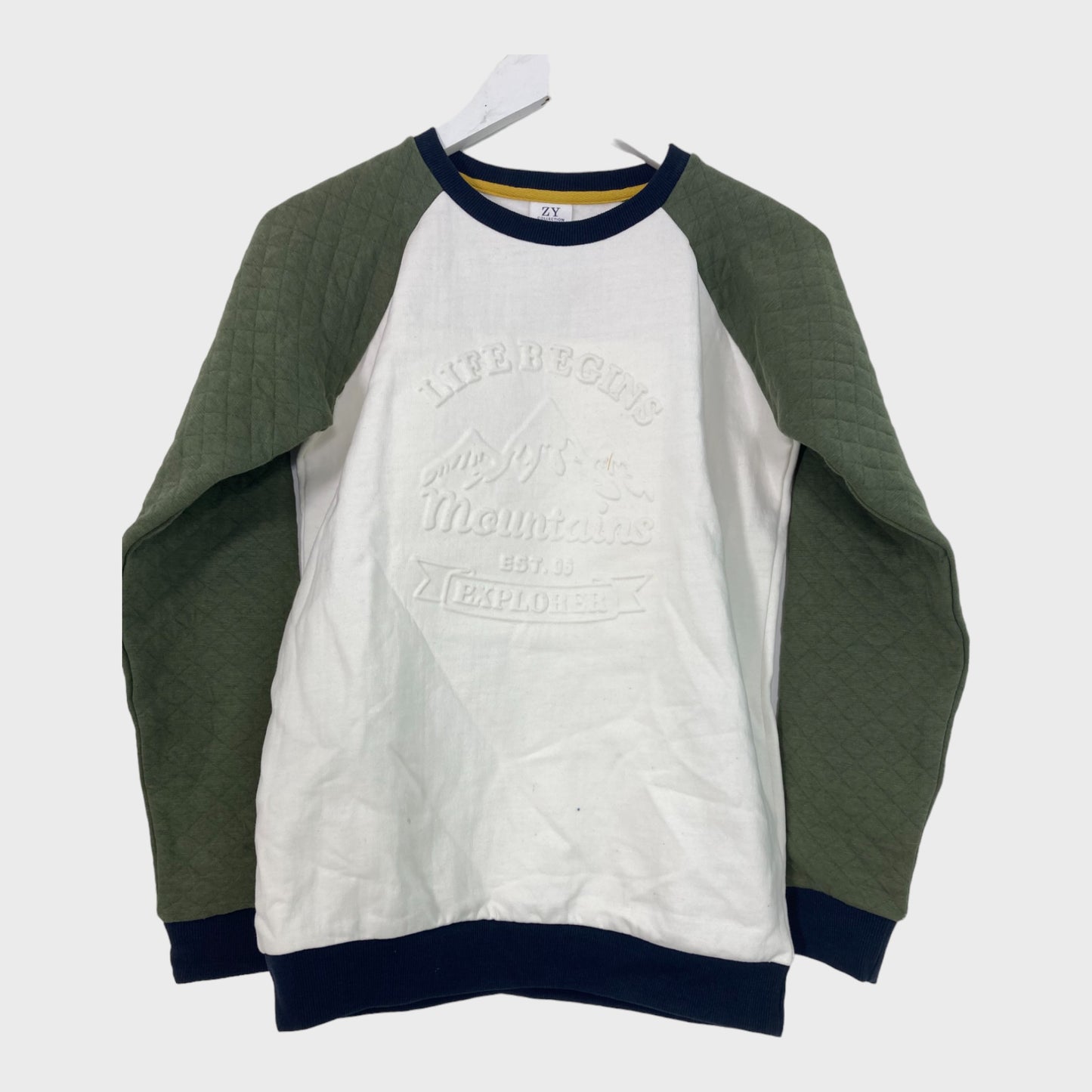 Boys Embossed Green And Cream Sweater