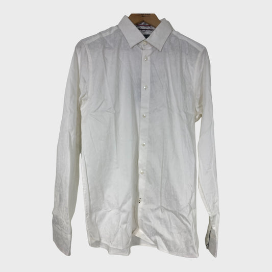 Mens Branded White Leaf Spot Long Sleeve Shirt