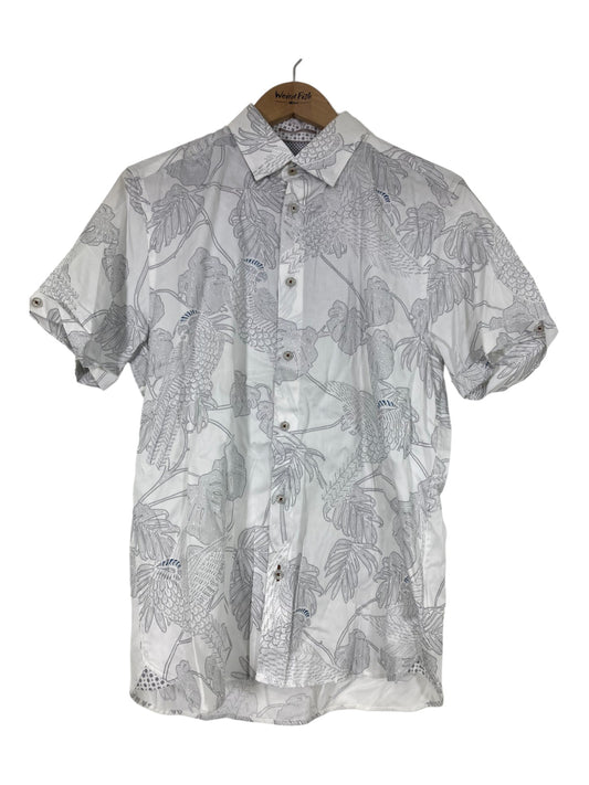 Mens Branded White Leaf And Parrot Short Sleeve Shirt