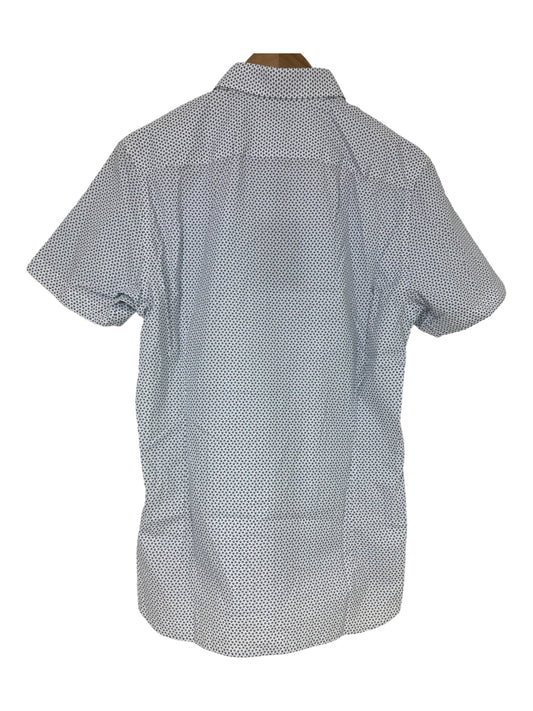 Mens Branded White/Light Blue Geometric Pattern Short Sleeve Shirt