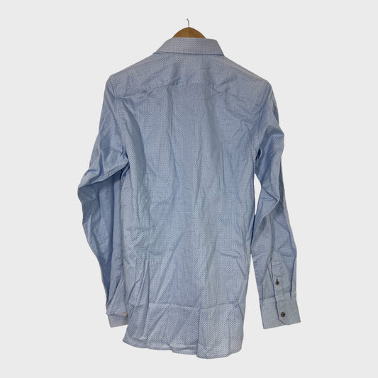 Mens Branded Blue Geometric Long Sleeve Shirt