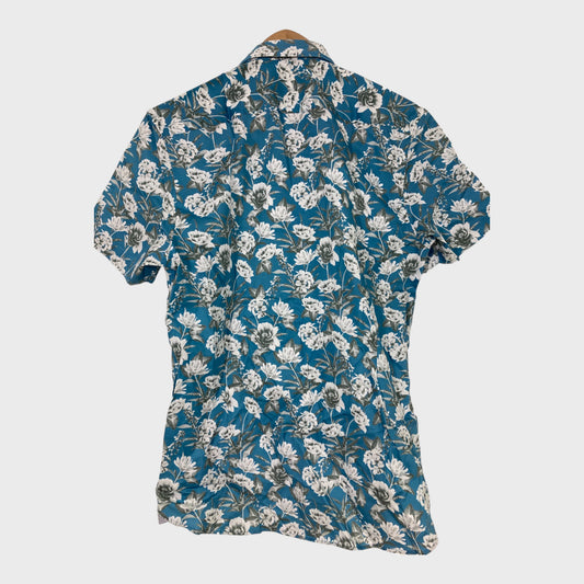 Mens Branded Blue Floral Print Short Sleeve Shirt