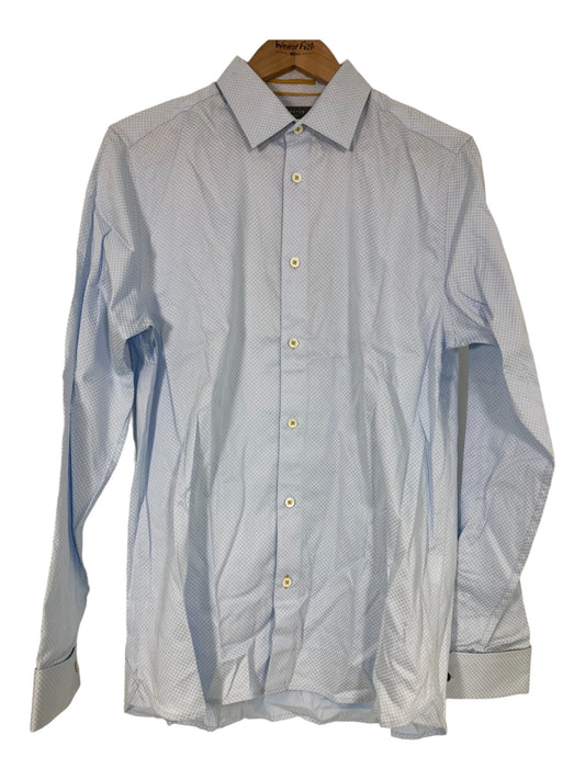 Mens Branded Blue Geometric Long Sleeve Shirt