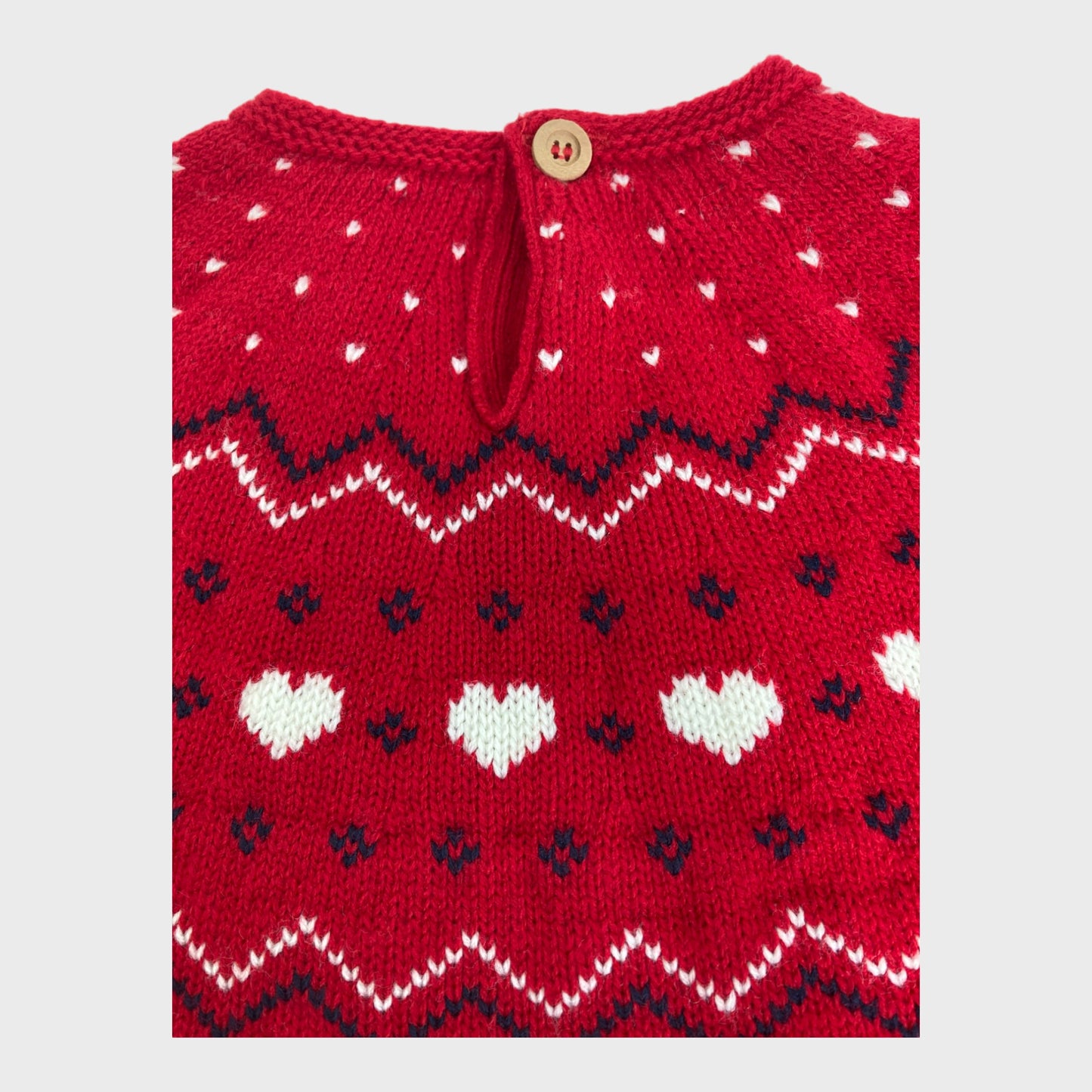 Girls Red Knitted Dress With White Hearts