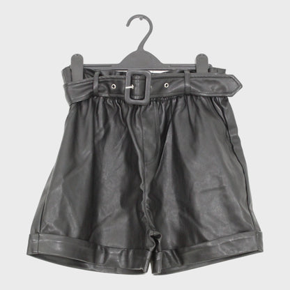 Kid's Leather-look Shorts with Belt Black 15/16yrs