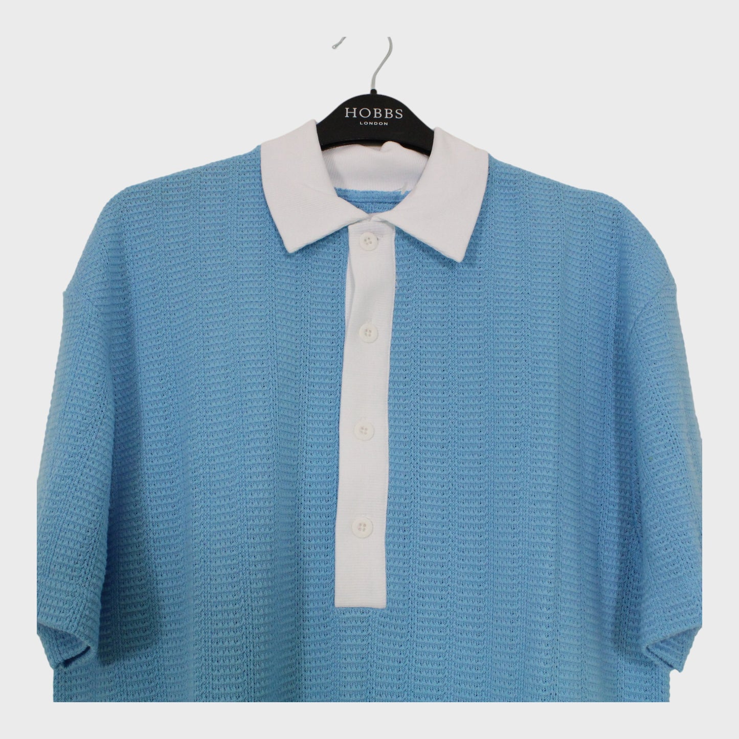 Men's Knit-look Button-up Polo Shirt with Collar Light Blue/White