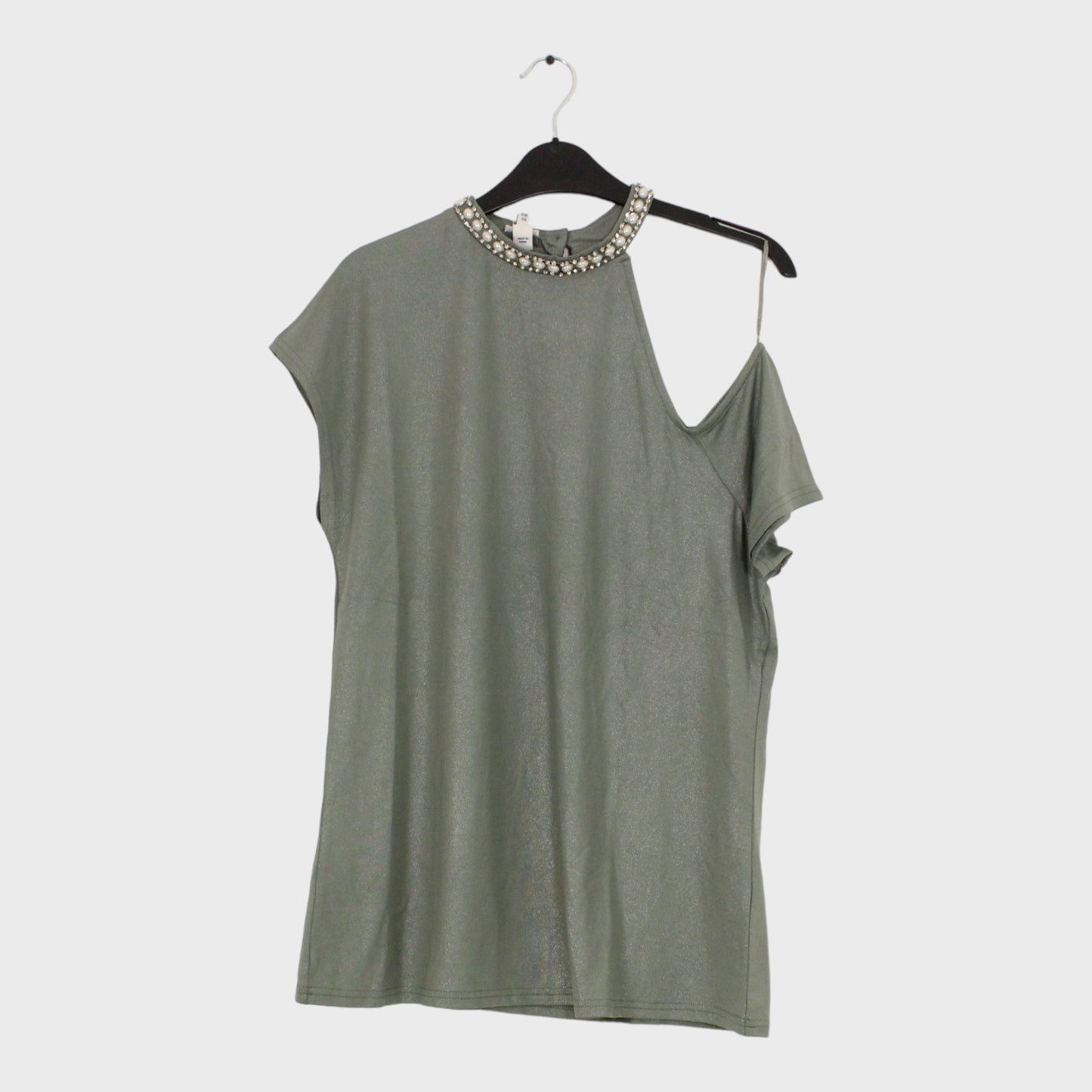 Women's One Shoulder Top with Beading Army Green