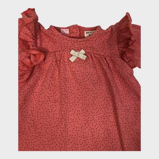 Girls Coral Spotted Ruffle Dress