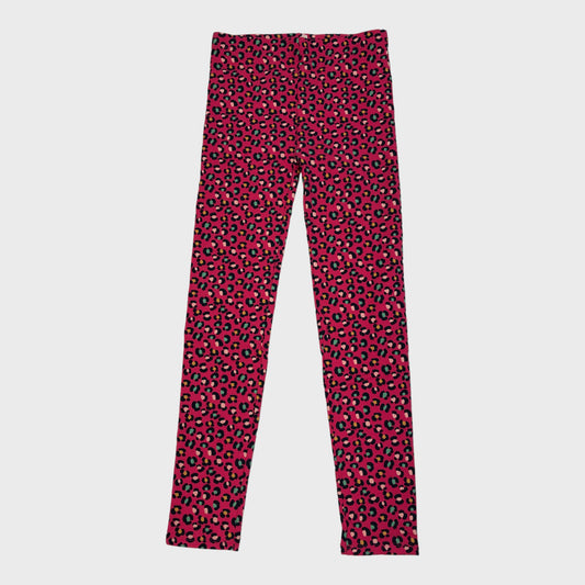 Girls Pink Leopard Print Fleece Lined Leggings