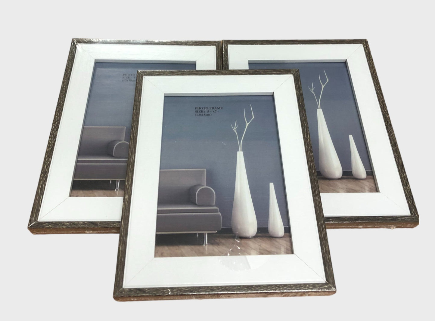 Set of 3 Photo Frames - 5x7" - Grey Wood Design