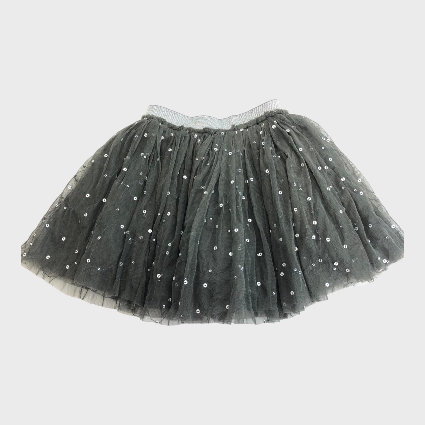 Girl's Grey Tulle Skirt with Silver Sequins