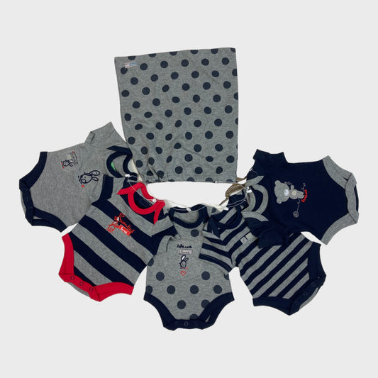 5 Pack Grey/Navy Baby Grows