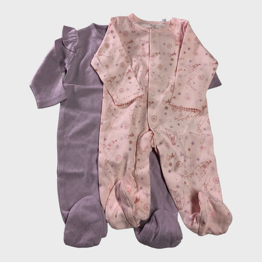 Two Pack Pastel Baby Grow with Circus Rabbit Print