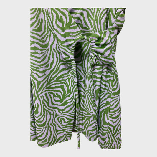 Green Animal Print Long Sleeve Wrap Top