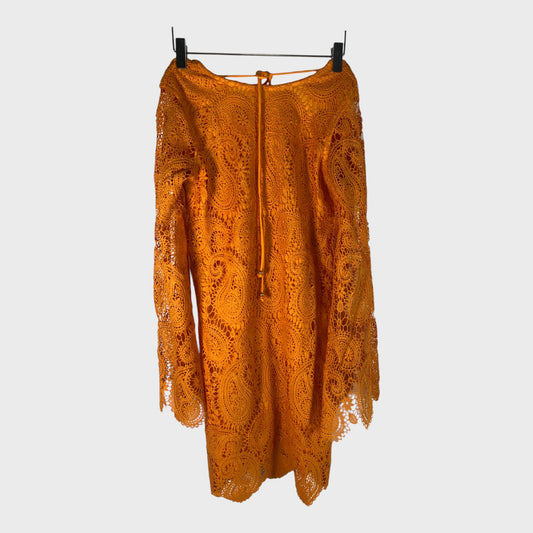 Orange Lace Shift Midi Dress