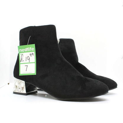 Womens Black Suede Diamante Ankle Boots Size 7