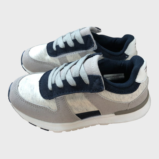 Kid's Grey & Blue Faux Lace Velcro Trainers