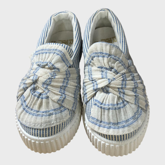 Girl's White & Blue Slip on Summer Shoes - Twist Front Detail