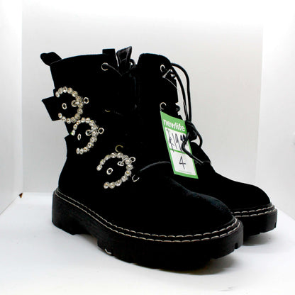 Womens Black Velvet Diamante Buckle Boots Size 4