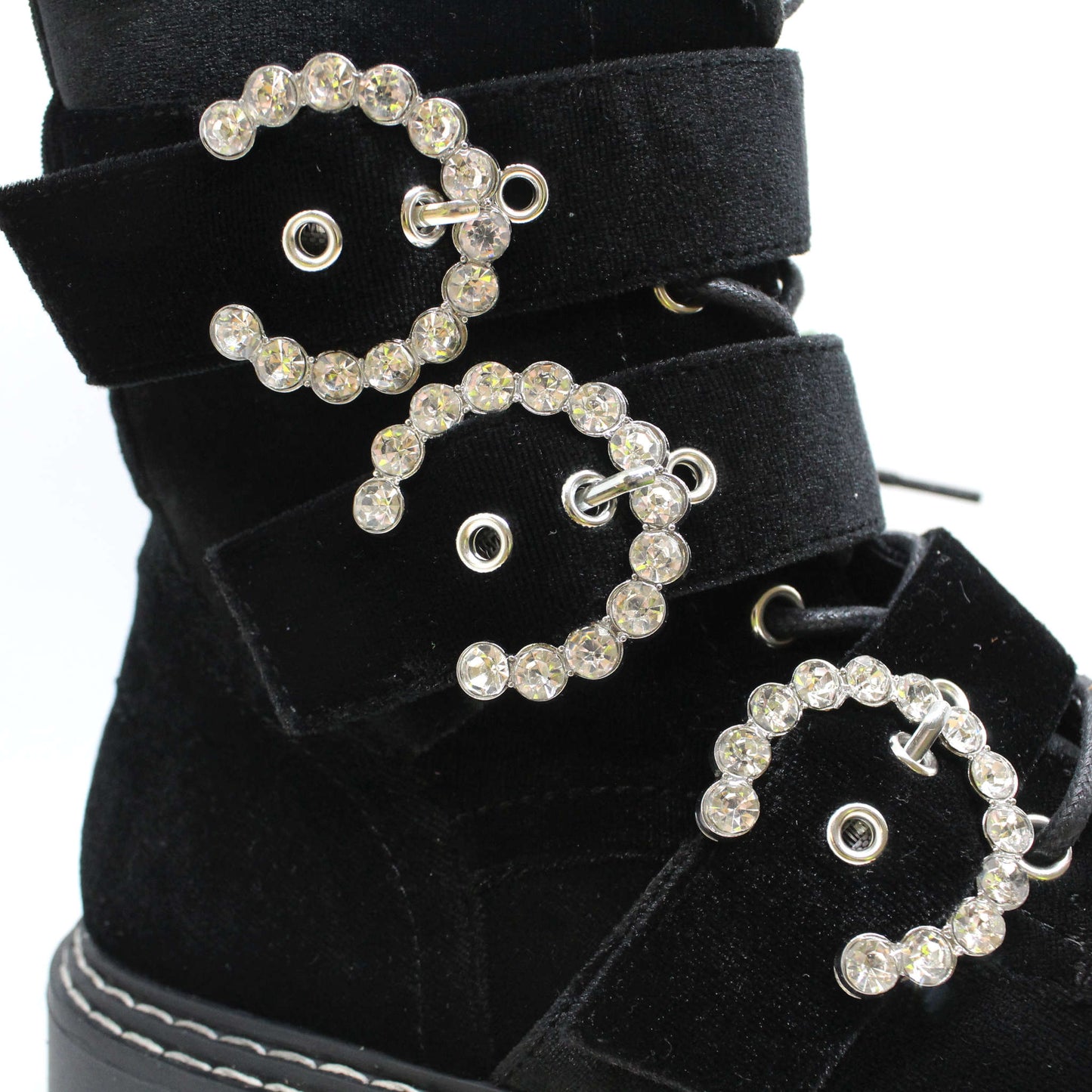 Womens Black Velvet Diamante Buckle Boots Size 4