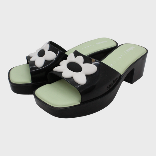 MELISSA Lazy Oaf Black/Green Daisy Sandals Size 4 UK
