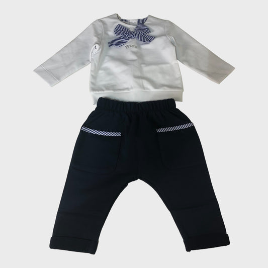 Girls 'Brums Milano' Bow Navy Detail Top and Joggers Set
