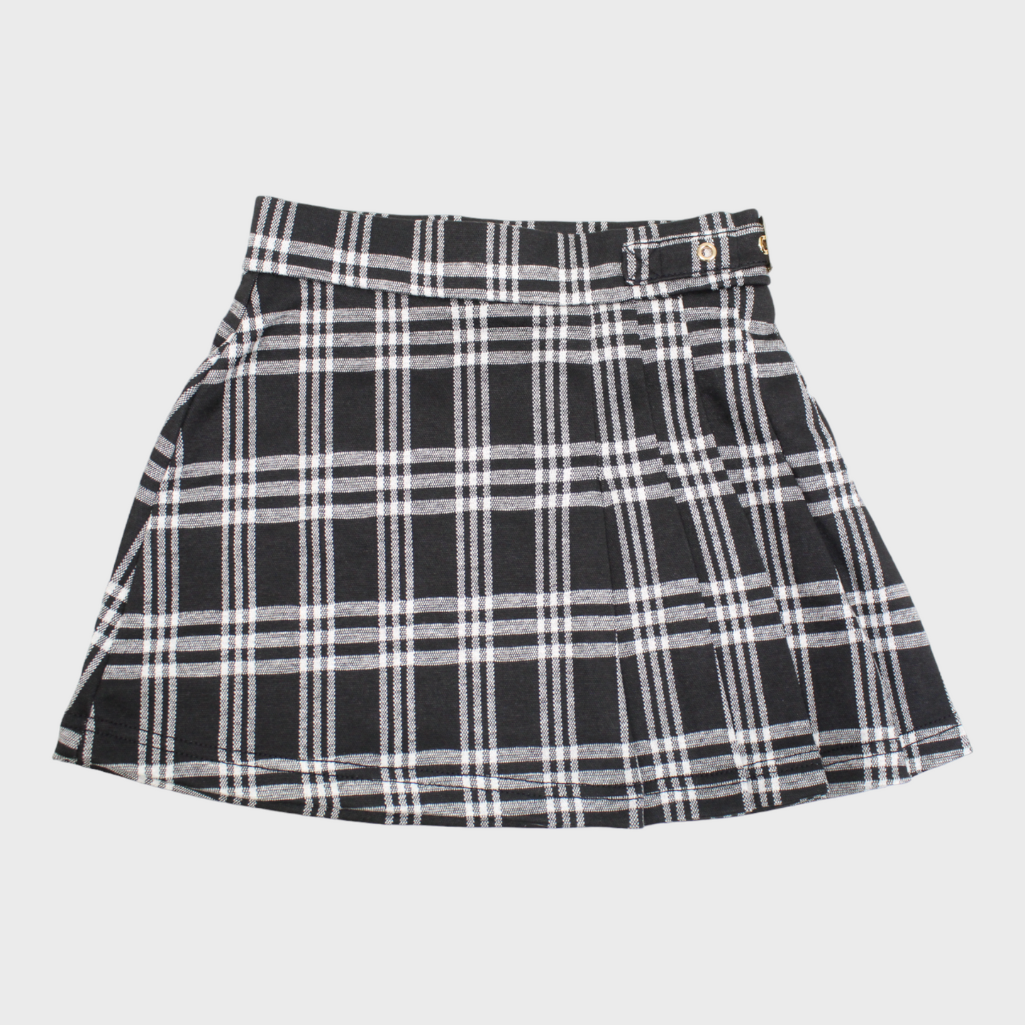 Girls Black & White Pleated Tartan Skirt