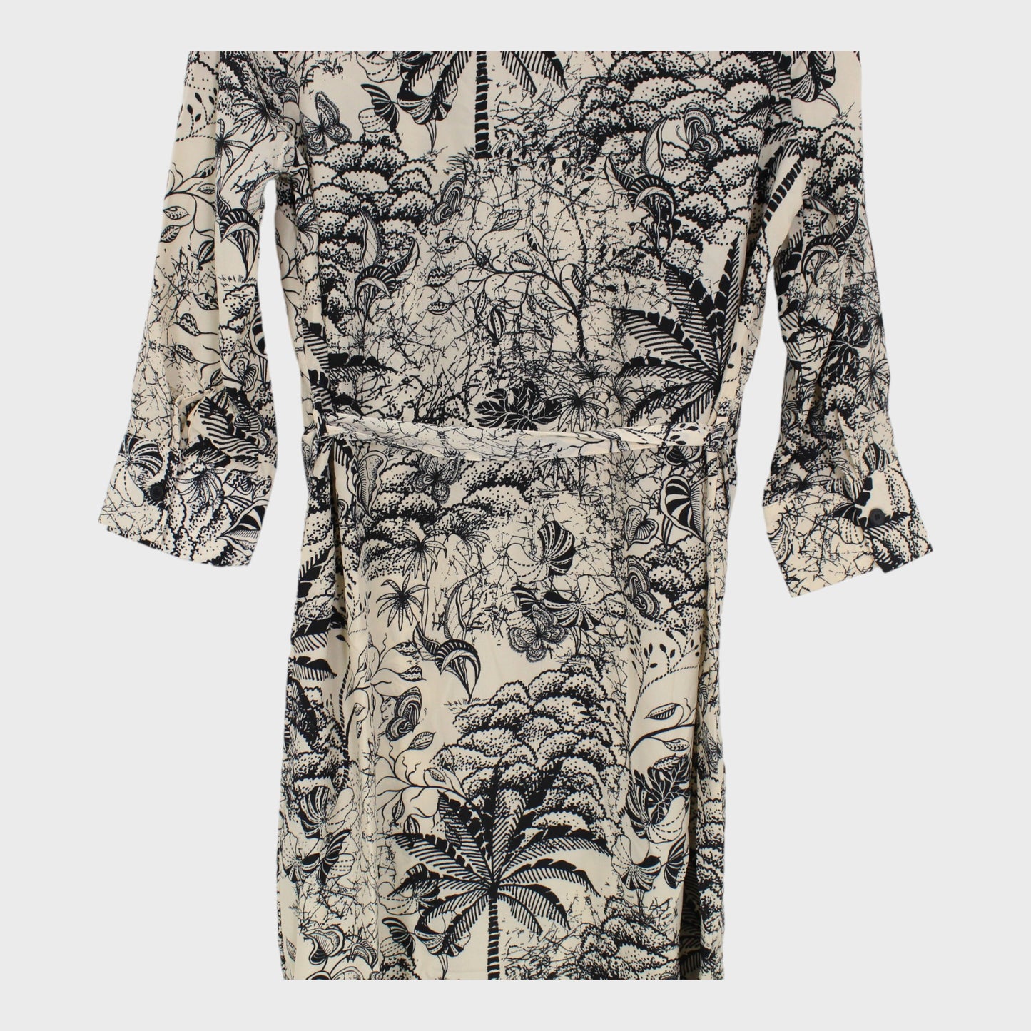 Women's Black and Cream Jungle Print Midi Dress