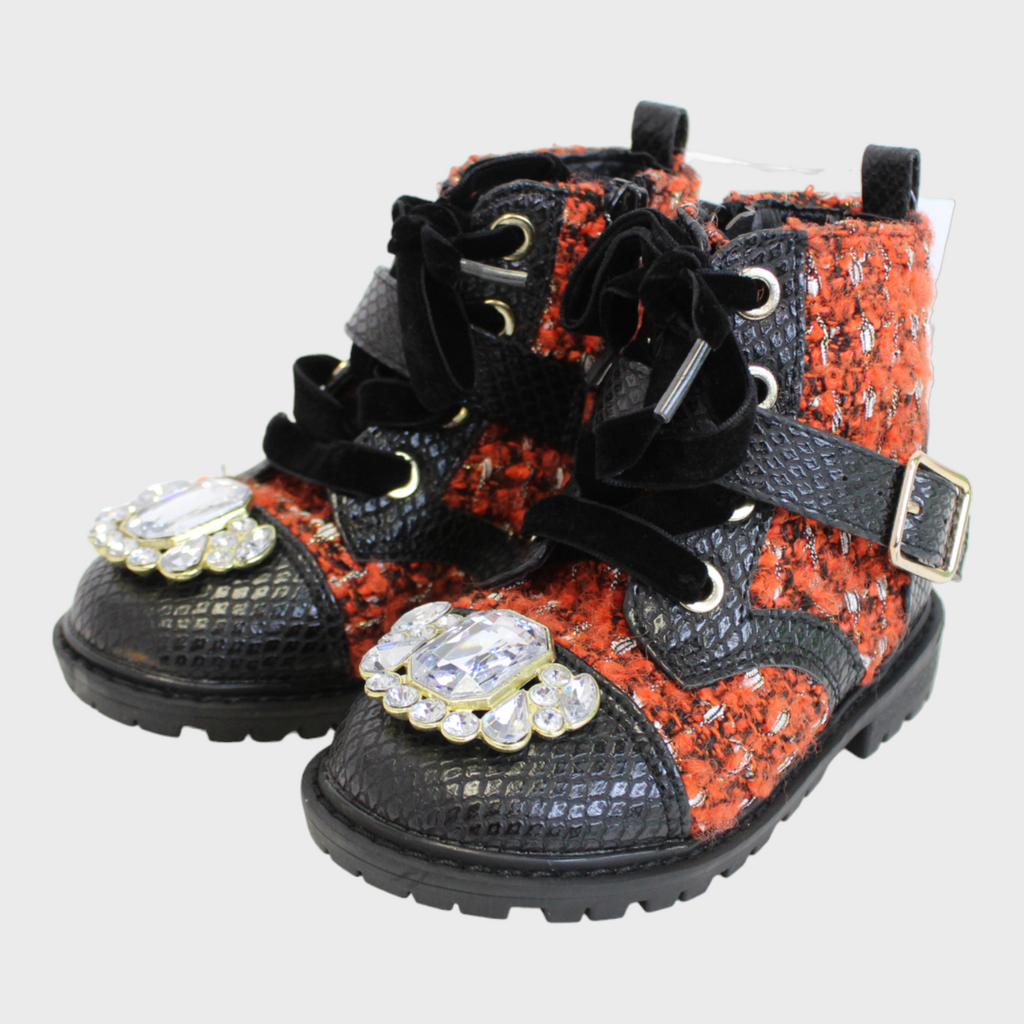 Toddler Girls Black & Red Jewelled Boot