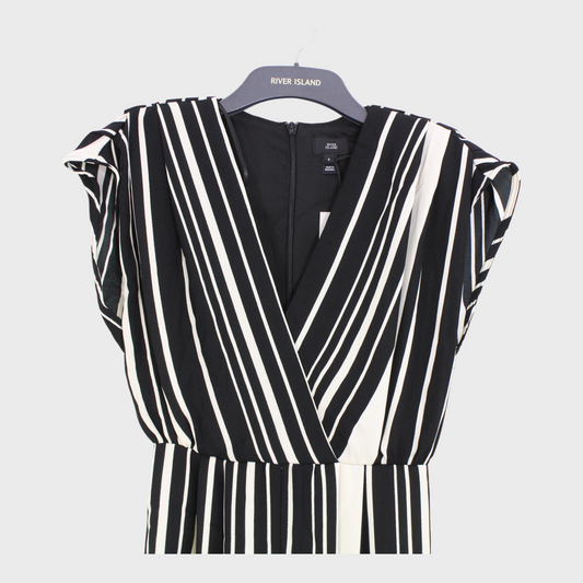 Women's Black & Cream Striped Pattern Jumpsuit