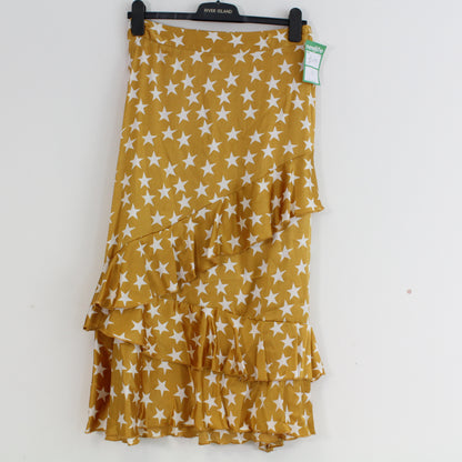 Women's Golden Yellow Star Print Frill Midi Skirt