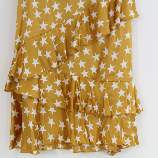 BLACK FRIDAY BARGAIN BUY. Women's Golden Yellow Star Print Frill Midi Skirt