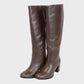 Women's Heeled Knee High Boots Leather Tan/Chocolate with Zip