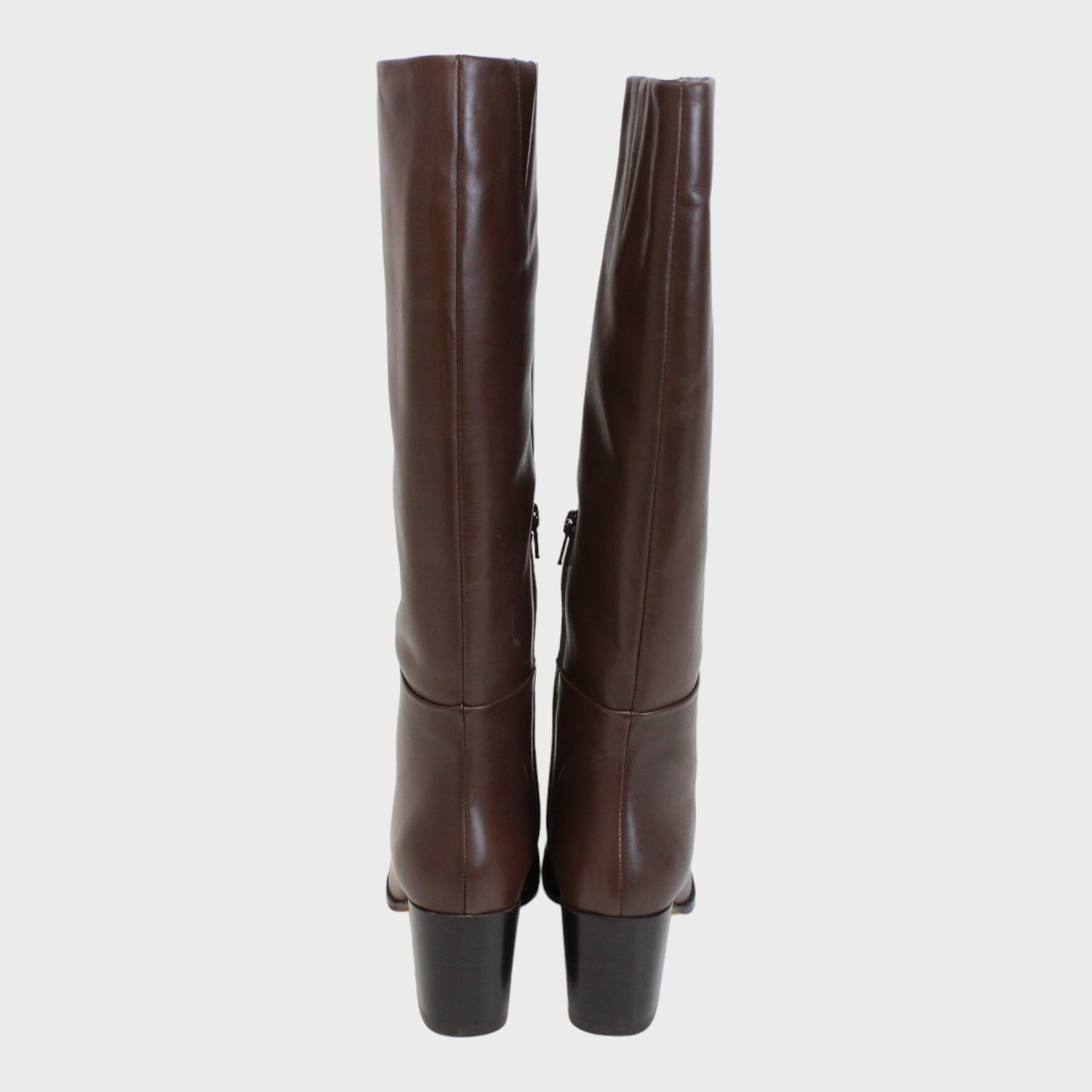 Women's Heeled Knee High Boots Leather Tan/Chocolate with Zip