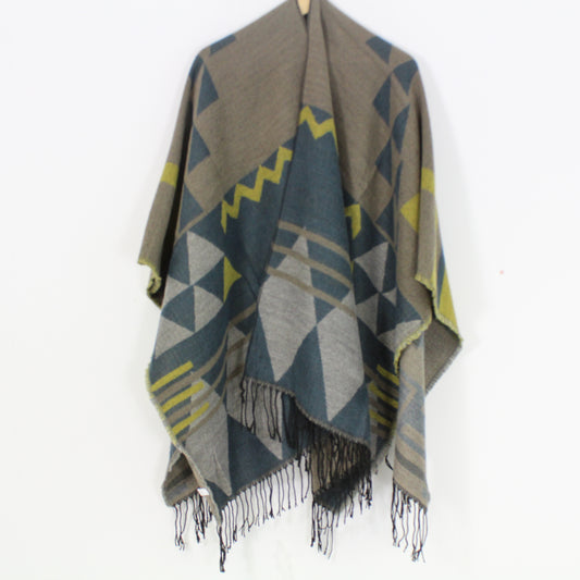 Women's Ethnic Blanket Cape Grey/Black/Multi